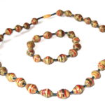 Green Brown Red Striped Necklace Bracelet Set