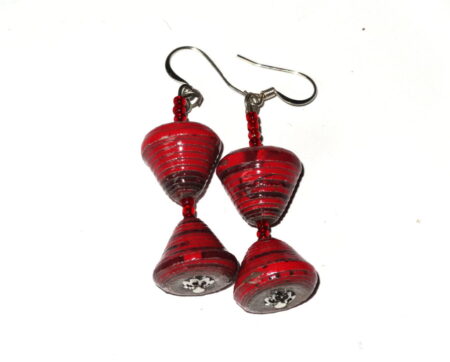 Dark Red Unique Handmade Paperbead recycled Earring