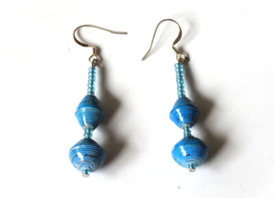 Blue Unique Handmade Paperbead recycled Earring