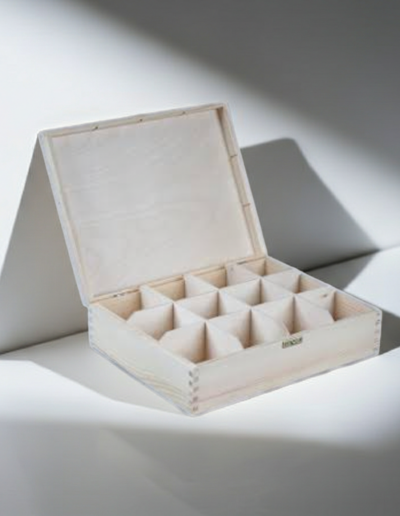 Wooden 12 Compartments Tea Bags Storage Treasure Box