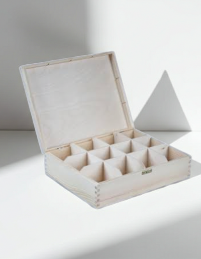 Wooden 12 Compartments Tea Bags Storage Treasure Box