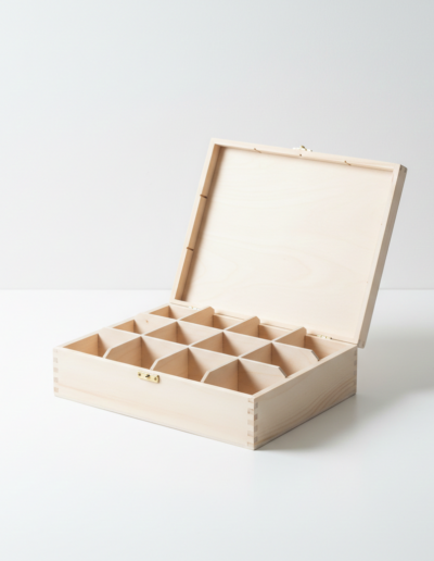 Wooden 12 Compartments Tea Bags Storage Treasure Box