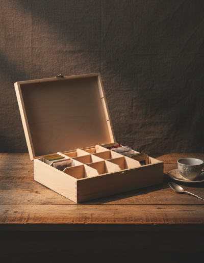 Wooden 12 Compartments Tea Bags Storage Treasure Box