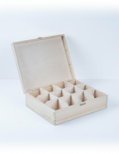 Wooden 12 Compartments Tea Bags Storage Treasure Box