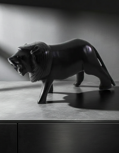 Handmade Ebony Lion | Artisan Sculpture & Majestic Home Décor