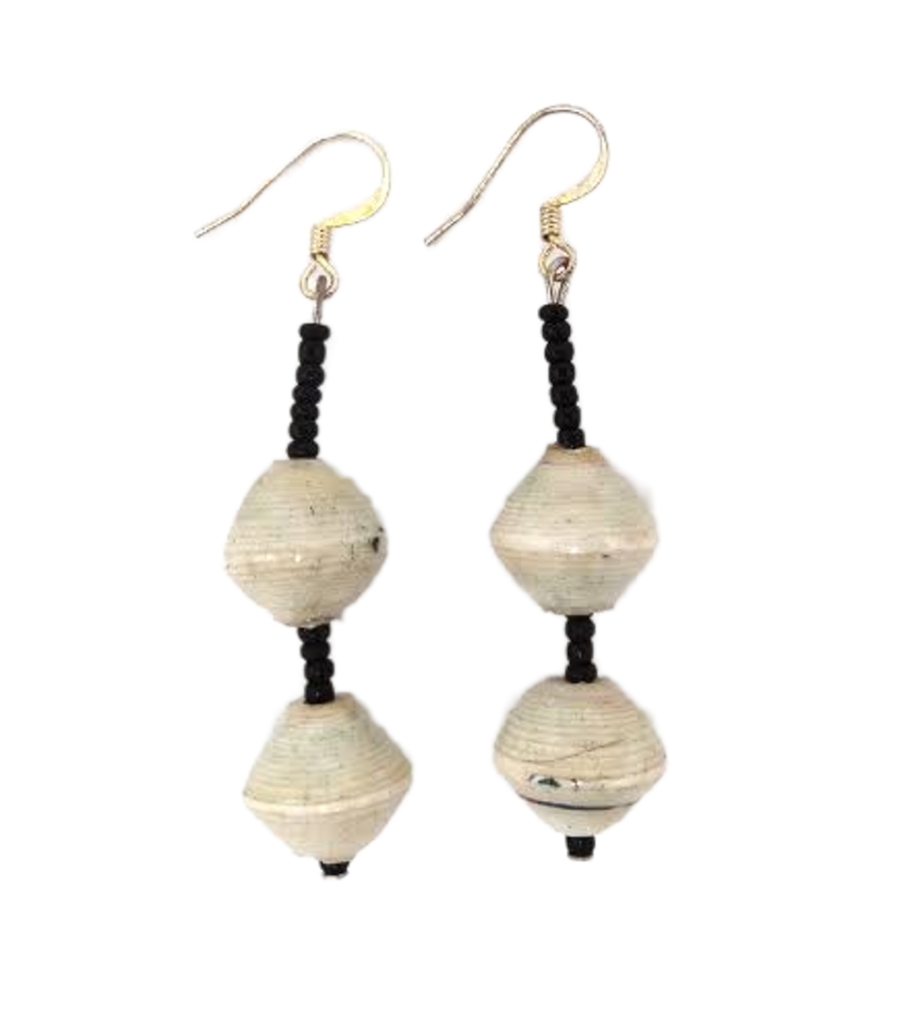 Handmade Grey and Black Bead Earrings