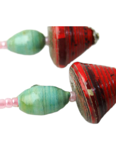 Handmade Red and Green Bead Earrings