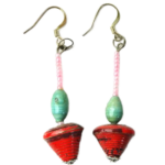 Handmade Red and Green Bead Earrings
