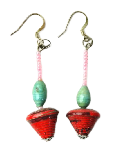 Handmade Red and Green Bead Earrings
