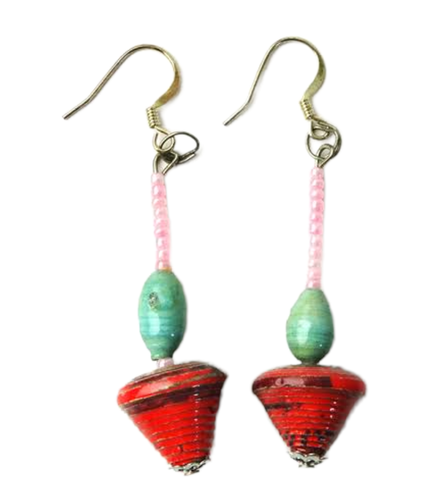 Handmade Red and Green Bead Earrings