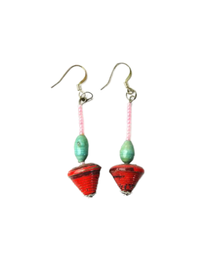 Handmade Red and Green Bead Earrings