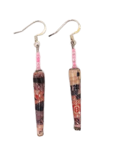 Handmade Pink with Design Bead Earrings