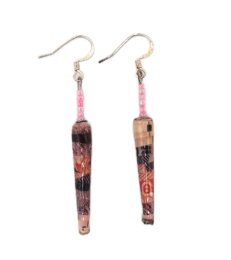 Handmade Pink with Design Bead Earrings