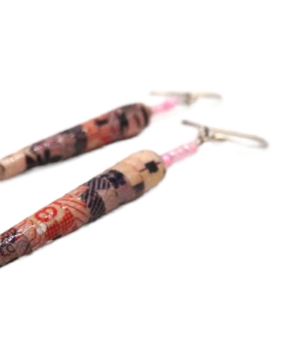 Handmade Pink with Design Bead Earrings