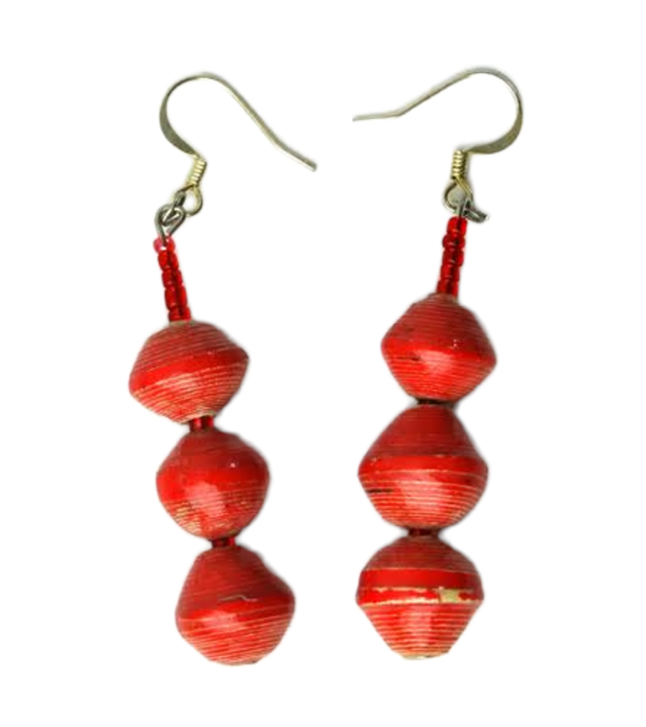 Handmade Red Beaded Earrings