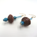 Handmade Blue and Brown Bead Earrings