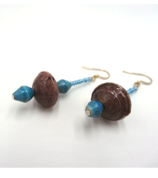 Handmade Blue and Brown Bead Earrings