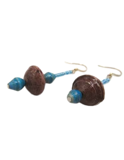Handmade Blue and Brown Bead Earrings