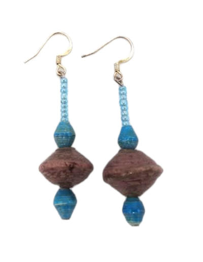 Handmade Blue and Brown Bead Earrings