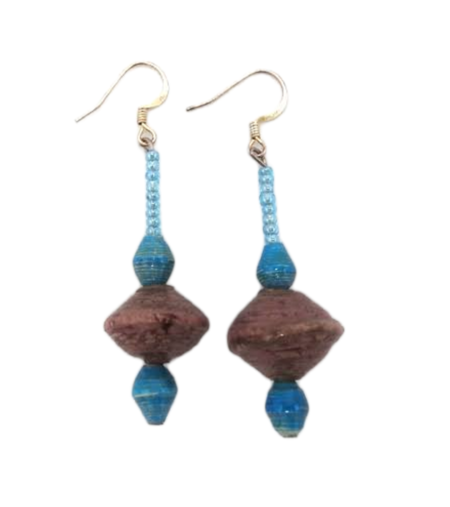 Handmade Blue and Brown Bead Earrings