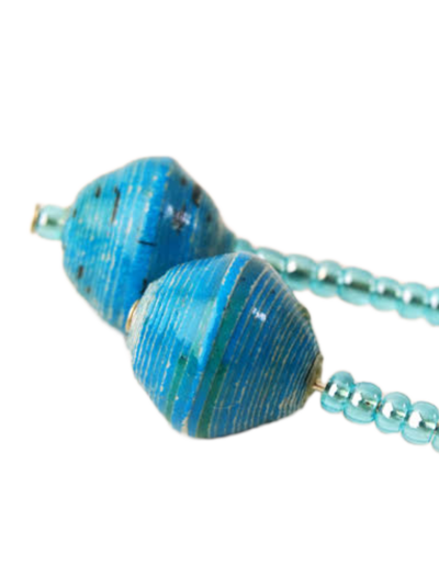 Handmade Blue Design Bead Earrings