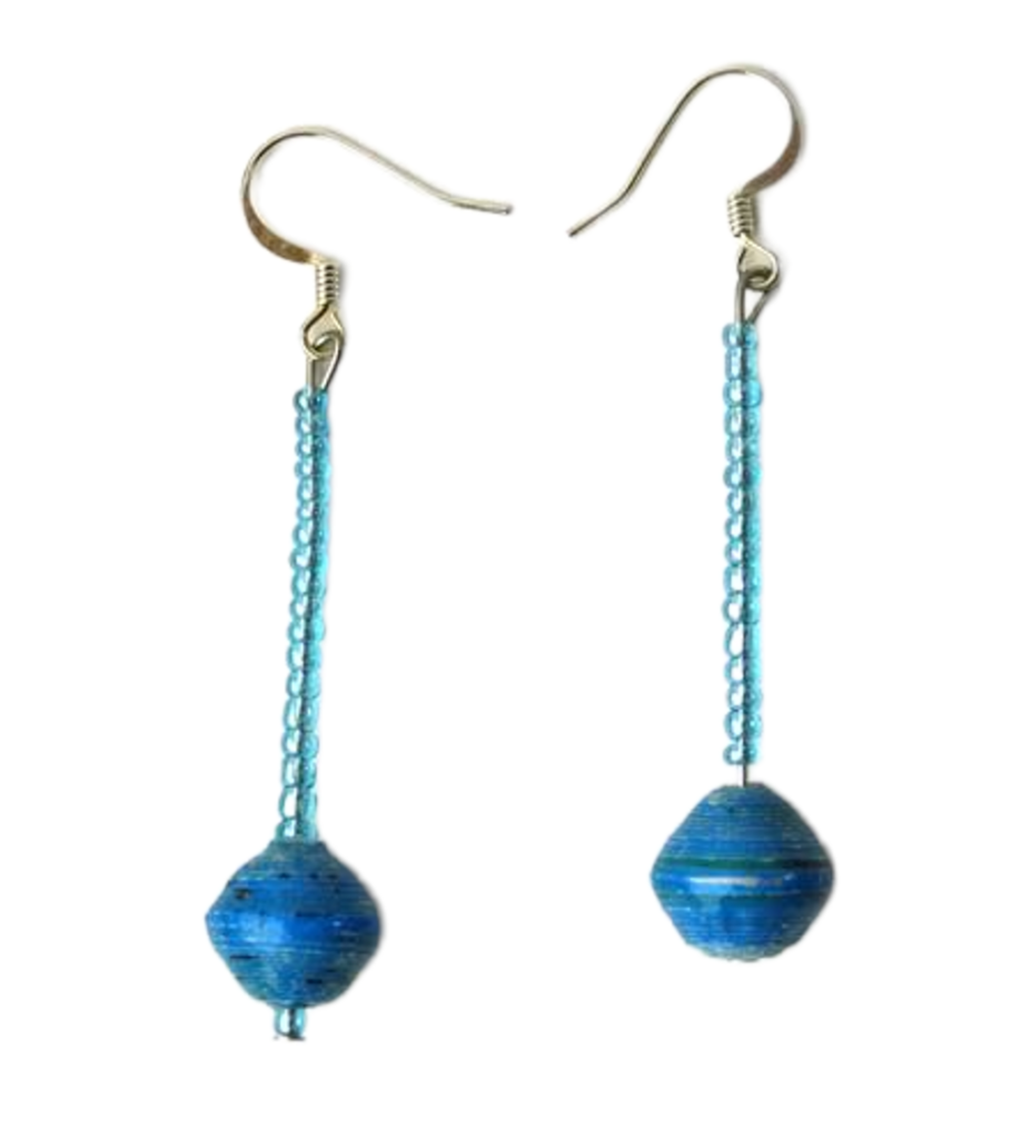 Handmade Blue Design Bead Earrings