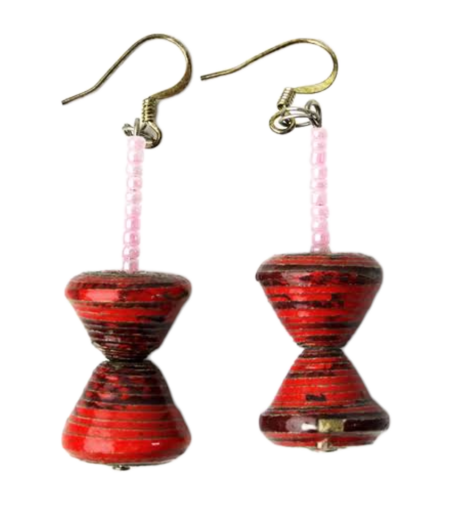 Handmade Red and Pink Bead Earrings