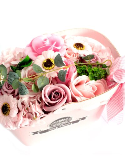 Basket Soap Flower Bouquet - Pink