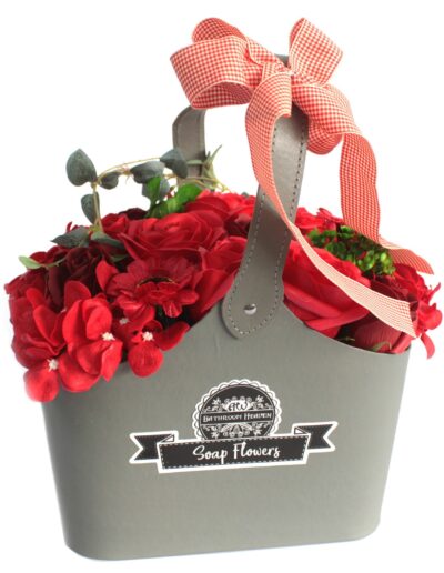 Basket Soap Flower Bouquet - Red