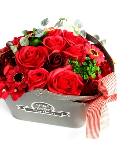 Basket Soap Flower Bouquet - Red