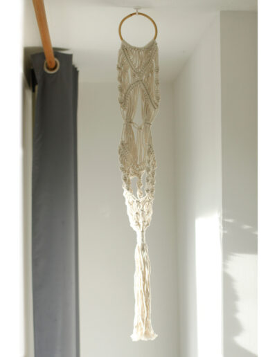 Macrame Pot Holder - Long With Ratten Hoop