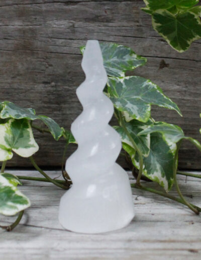 Selenite Spiral Unicorn Horn Tower