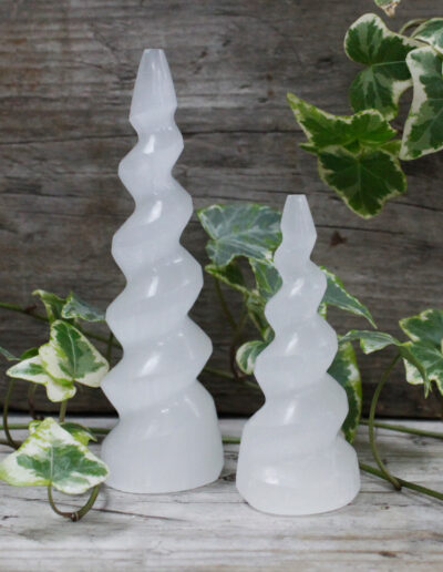 Selenite Spiral Unicorn Horn Tower