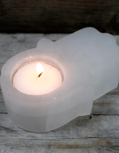 Selenite Hamsa Candle Holder