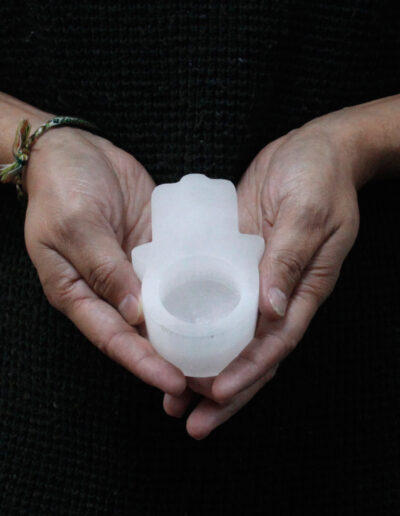 Selenite Hamsa Candle Holder