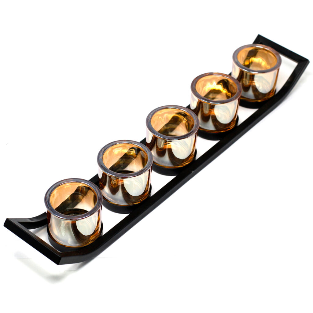 Centrepiece Iron Votive Candle Holder - 5 Cup Ledge