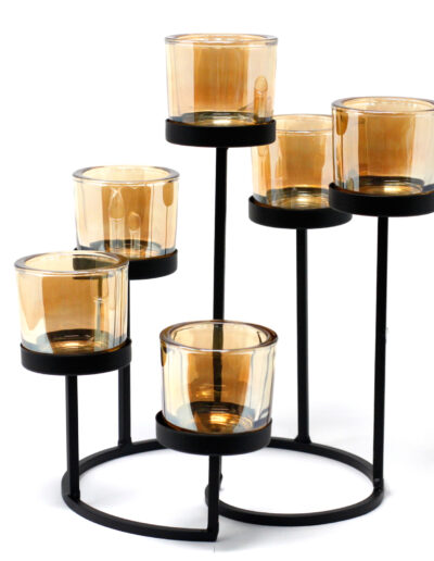 Centrepiece Iron Votive Candle Holder - 6 Cup Circle Tree
