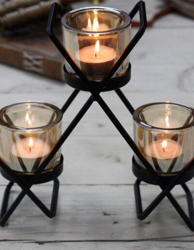 Centrepiece Iron Votive Candle Holder - 3 Cup Triangle