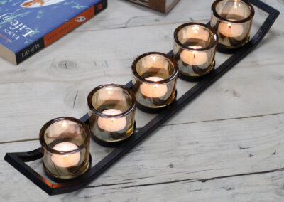 Centrepiece Iron Votive Candle Holder - 5 Cup Ledge