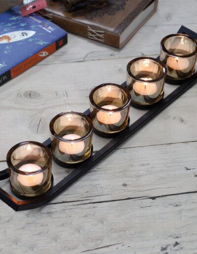 Centrepiece Iron Votive Candle Holder - 5 Cup Ledge