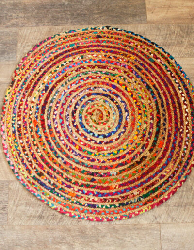 Round Jute and Recycled Cotton Rug - 90 cm