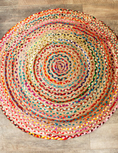 Round Jute and Recycled Cotton Rug - 120 cm