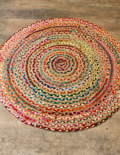 Round Jute and Recycled Cotton Rug - 120 cm