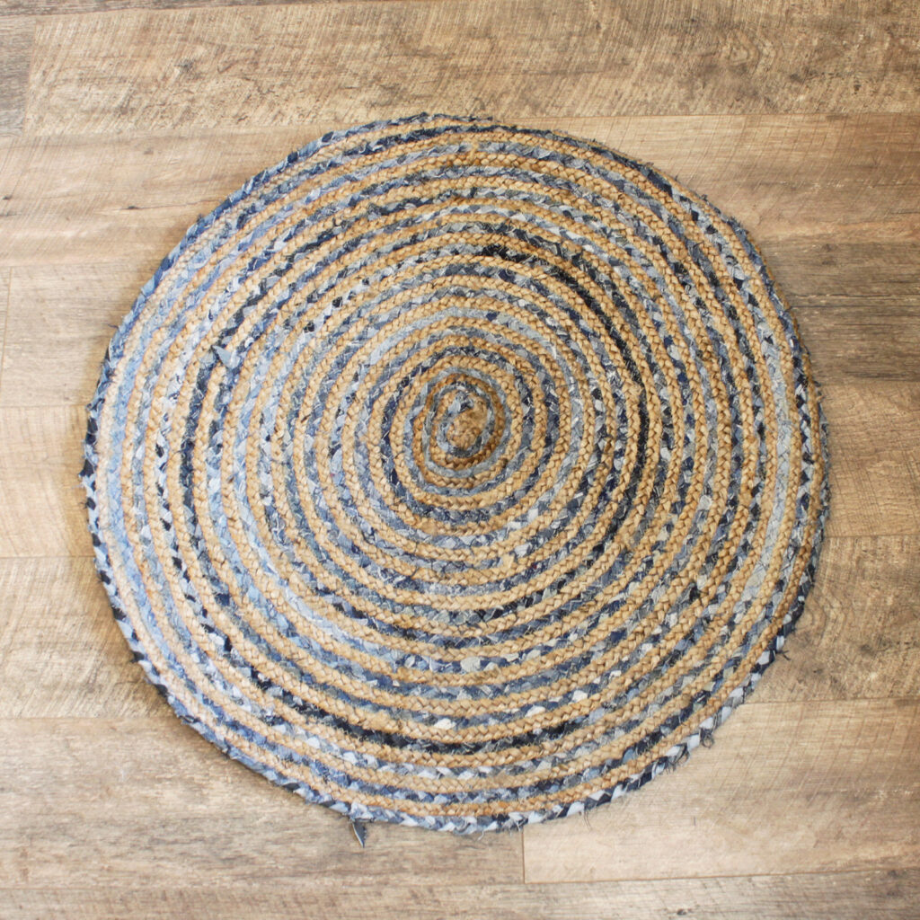 Round Jute and Recycle Denim Rug - 90 cm