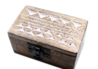 White Washed Wooden Box – Pill Box Aztec Design