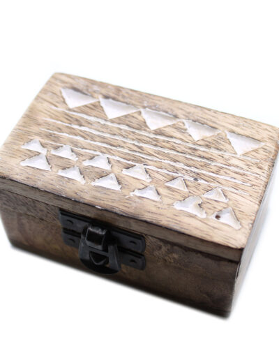 White Washed Wooden Box – Pill Box Aztec Design