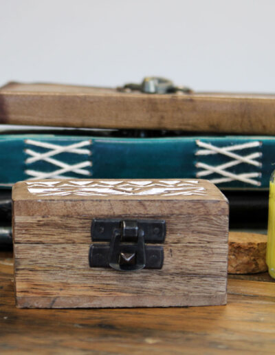 White Washed Wooden Box – Pill Box Aztec Design