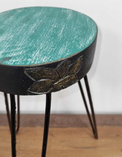 Albasia Wood Plant Stand - Turquoise & gold detail