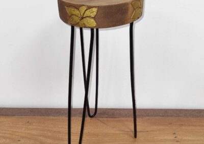 Albasia Wood Plant Stand - Natural & Gold Detail