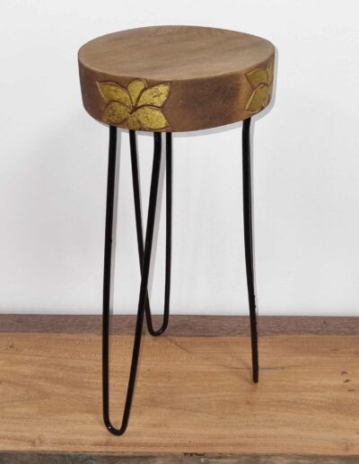 Albasia Wood Plant Stand - Natural & Gold Detail